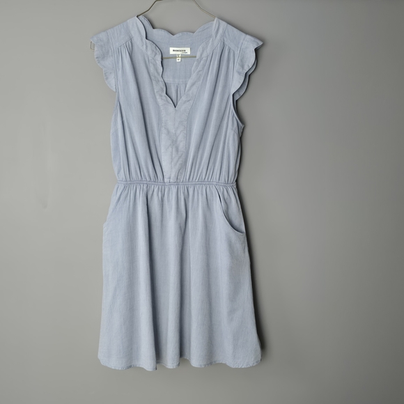 Monteau Los Angeles Dresses & Skirts - Light Blue Scalloped V-Neck Mini Dress